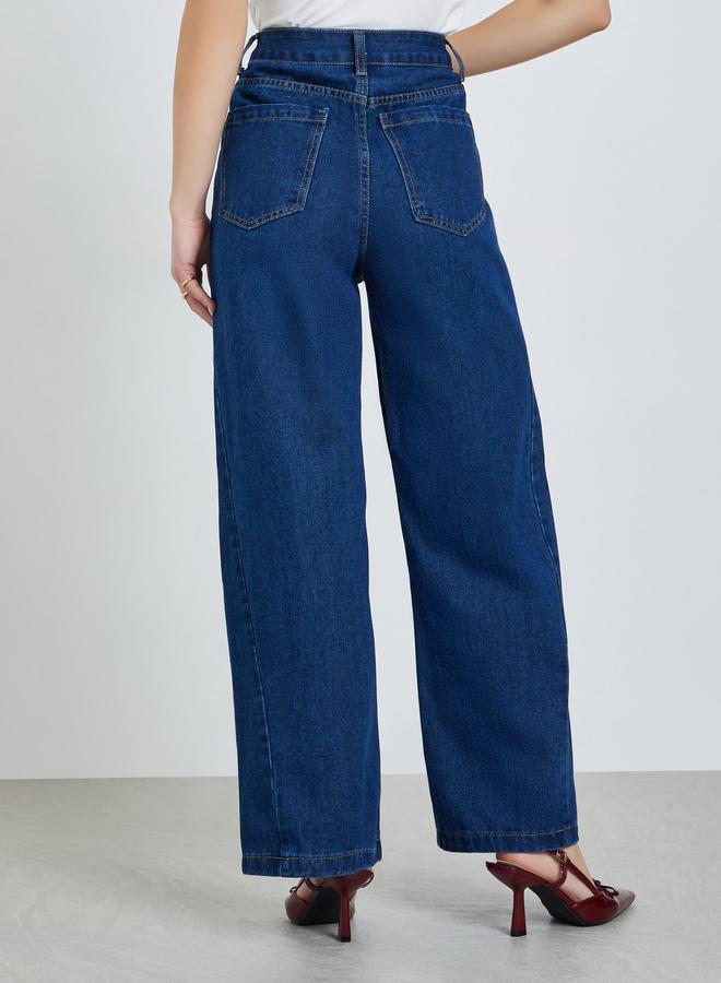 Styli Women Wide Leg Cut and Sew Panel Jeans - Image 3